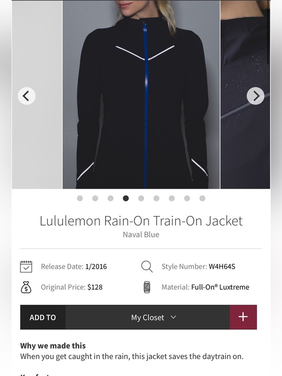 lululemon athletica Jackets & Blazers - Lululemon Athletica Blue Rain on Train on Jacket with Hood